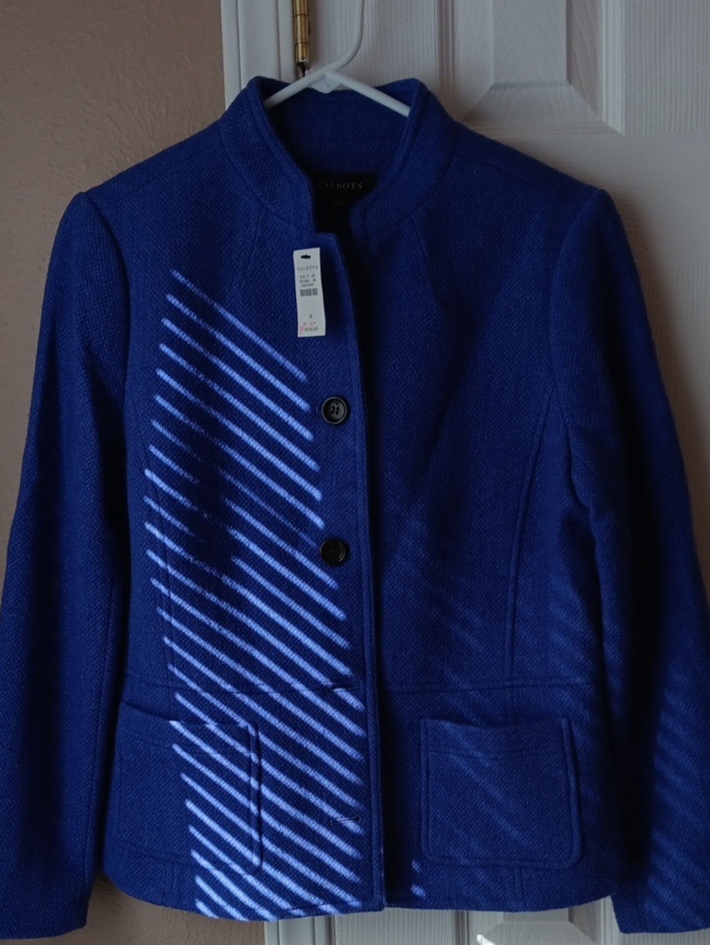 Talbots Cornflower  Blue Stand-Collar Wool-Blend Jacket